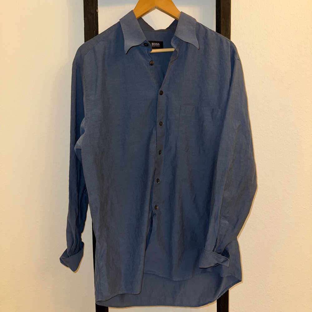 BOSS Hugo Boss Men's Blue Long Sleeve Button Down Dress Shirt‎